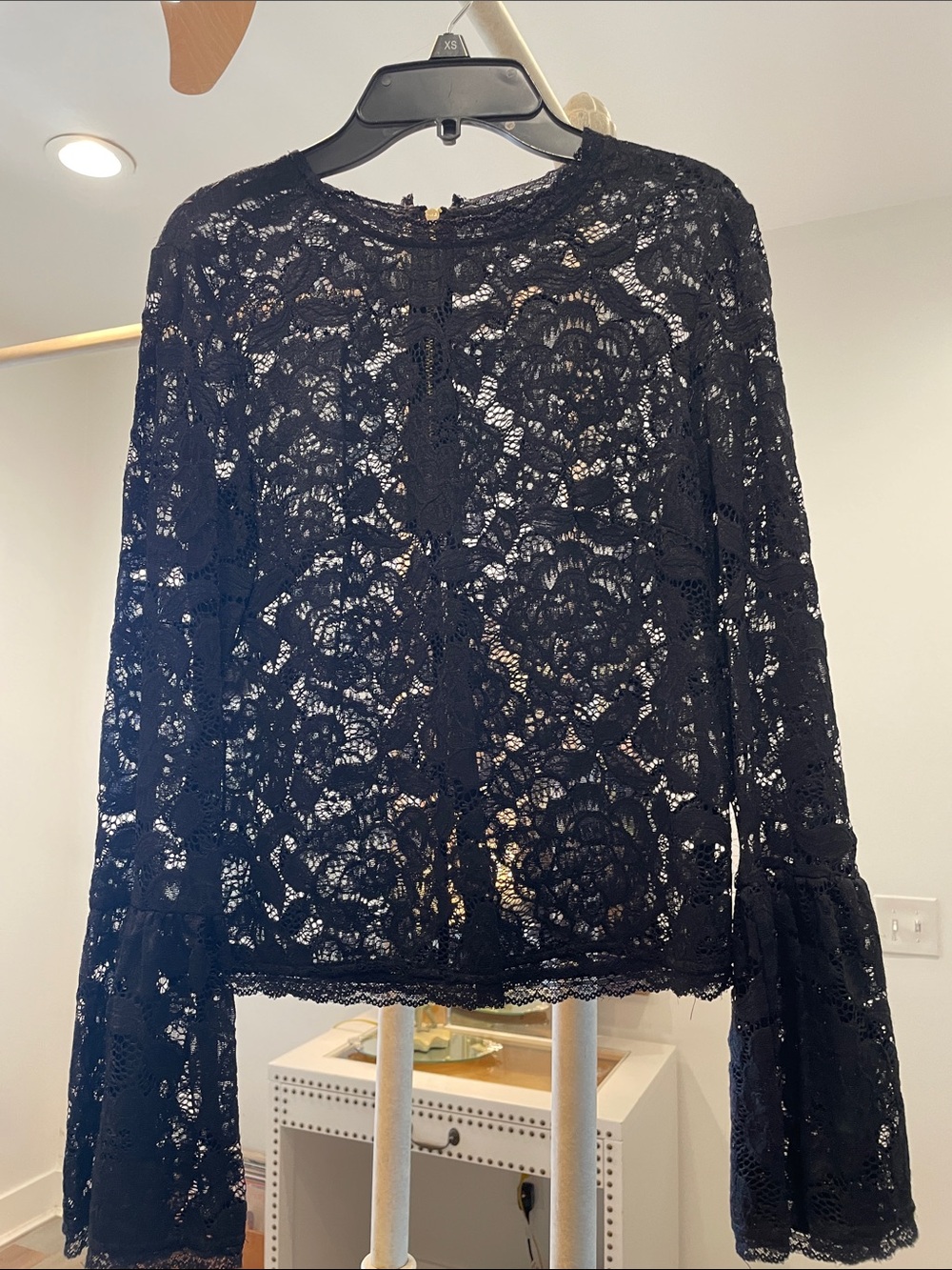 RACHEL Rachel Roy Black Floral Lace Long-Sleeve Top